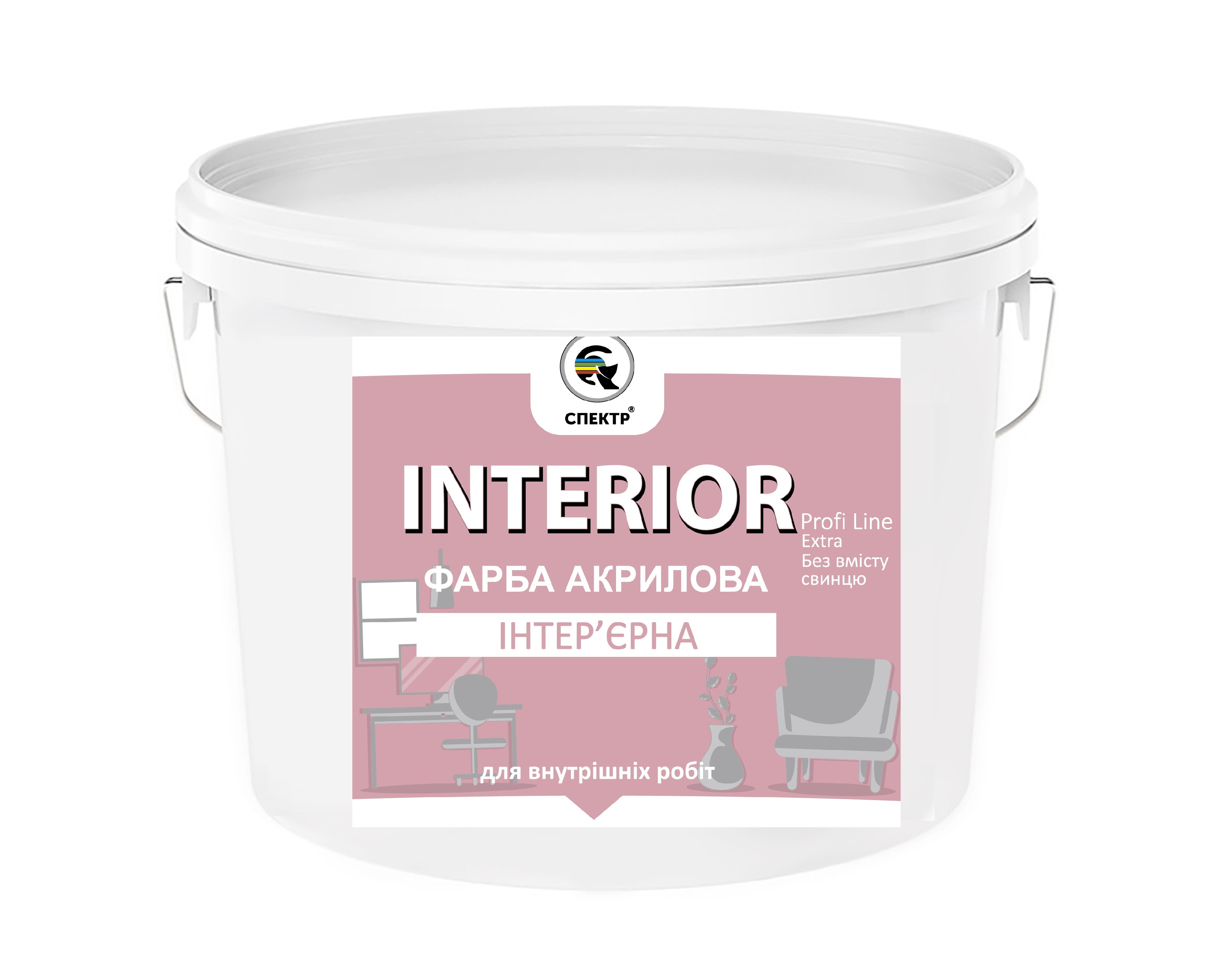 Фарба для внутрішніх робіт Інтер'єрна PROFI LINE EXTRA, акрилова, латексна, мат білий, 15кг СПЕКТР